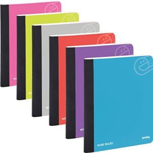 enday composition notebooks wide ruled paper, hard cover composition notebook, premium lined composition books, 100 sheets ruled notebook in pink, purple, green, blue, red, grey, multicolor (6 pack)