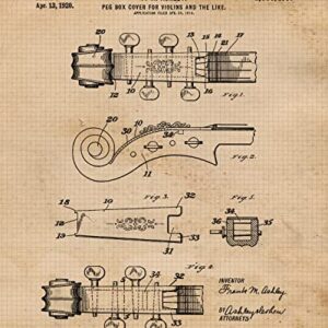 Vintage Violin Patent Prints, 4 (8x10) Unframed Photos, Wall Art Decor Gifts Under 20 for Home Office Man Cave Student Teacher School Band Classical String Instrument Violinist