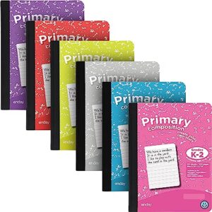 enday primary composition notebook k-2, primary ruled composition book, primary composition notebook for kids, 100 sheets kindergarten notebook, pink, purple, green, blue, red, grey (6 pack)