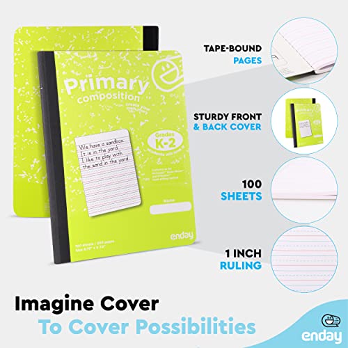 Enday Primary Composition Notebook K-2, Primary Ruled Composition Book, Primary Composition Notebook for Kids, 100 Sheets kindergarten Notebook, Pink, Purple, Green, Blue, Red, Grey (6 Pack)