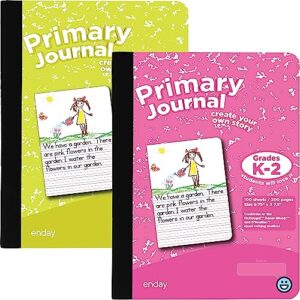 enday primary journal grades k-2, primary writing journal, half page ruled primary journal composition notebook for kids, 100 sheets kids notebook, pink and yellow (2 pack)