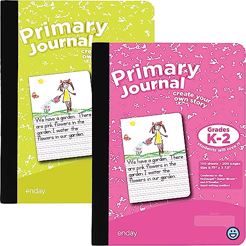 Enday Primary Journal Grades K-2, Primary Writing Journal, Half Page Ruled Primary Journal Composition Notebook for Kids, 100 Sheets kids Notebook, Pink and Yellow (2 Pack)