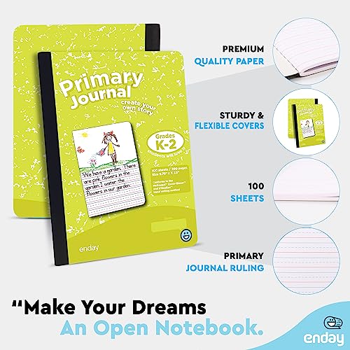 Enday Primary Journal Grades K-2, Primary Writing Journal, Half Page Ruled Primary Journal Composition Notebook for Kids, 100 Sheets kids Notebook, Pink and Yellow (2 Pack)