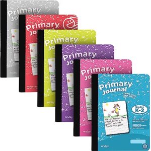 enday primary journal grades k-2, primary writing journal, half page ruled primary journal composition notebook for kids, 100 sheets kids notebook, in pink, green, red (6 pack)