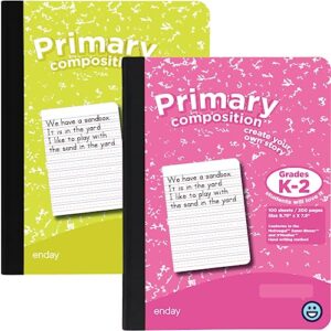 enday primary composition notebook k-2, primary ruled composition book, primary composition notebook for kids, 100 sheets kindergarten notebook, pink and yellow (2 pack)