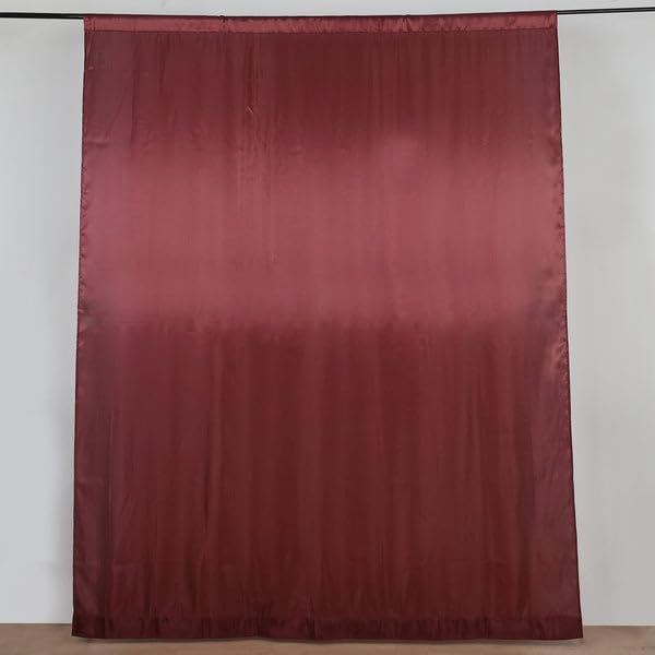 Efavormart 8ftx10ft Burgundy Satin Curtain Panel Backdrop Drapes, Photo Booth Backdrop with Rod Pocket