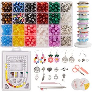 pava 550pcs crystal beads kit for bracelet jewelry making, 8mm loose gemstone crystal 7 chakras healing natural stone beads with accessories, diy beading necklace suitable for beginners