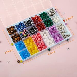 PAVA 550pcs Crystal Beads Kit for Bracelet Jewelry Making, 8mm Loose Gemstone Crystal 7 Chakras Healing Natural Stone Beads with Accessories, DIY Beading Necklace Suitable for Beginners