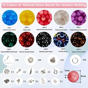 PAVA 550pcs Crystal Beads Kit for Bracelet Jewelry Making, 8mm Loose Gemstone Crystal 7 Chakras Healing Natural Stone Beads with Accessories, DIY Beading Necklace Suitable for Beginners