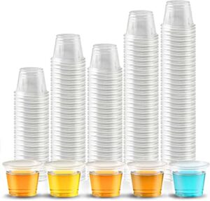[500 count -1 oz] disposable shot glasses,shatterproof no lids, 1oz jello shot cups clear plastic souffle cups, perfect container for bathroom, party, espresso, tasting, samples, mouthwash cups