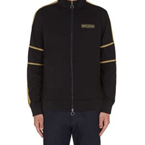 A|X ARMANI EXCHANGE Men's Sporty Gold Detail Mock Neck Zip Up Sweatshirt, Black, Large