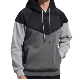 Niceif Men's Fleece Pullover Heavyweight Long Sleeve Hoodie Sweatshirt, Black Dark Grey XL