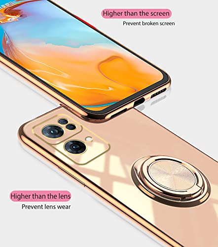 Wousunly Compatible with Oppo Reno 7 Pro 5G Case Ring Holder Magnet Green, Oppo Reno 7 Pro 5G Phone Case Silicone Shockproof Plate Luxury Slim Cover (Pink)