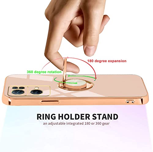 Wousunly Compatible with Oppo Reno 7 Pro 5G Case Ring Holder Magnet Green, Oppo Reno 7 Pro 5G Phone Case Silicone Shockproof Plate Luxury Slim Cover (Pink)