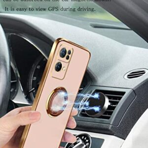 Wousunly Compatible with Oppo Reno 7 Pro 5G Case Ring Holder Magnet Green, Oppo Reno 7 Pro 5G Phone Case Silicone Shockproof Plate Luxury Slim Cover (Pink)