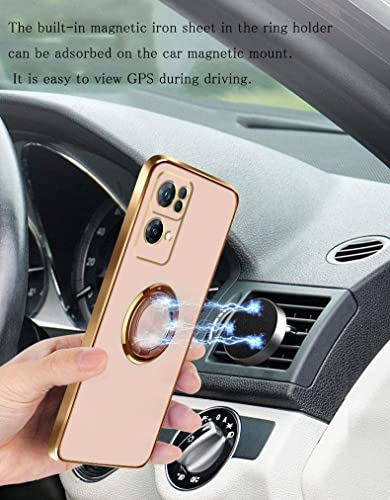 Wousunly Compatible with Oppo Reno 7 Pro 5G Case Ring Holder Magnet Green, Oppo Reno 7 Pro 5G Phone Case Silicone Shockproof Plate Luxury Slim Cover (Pink)