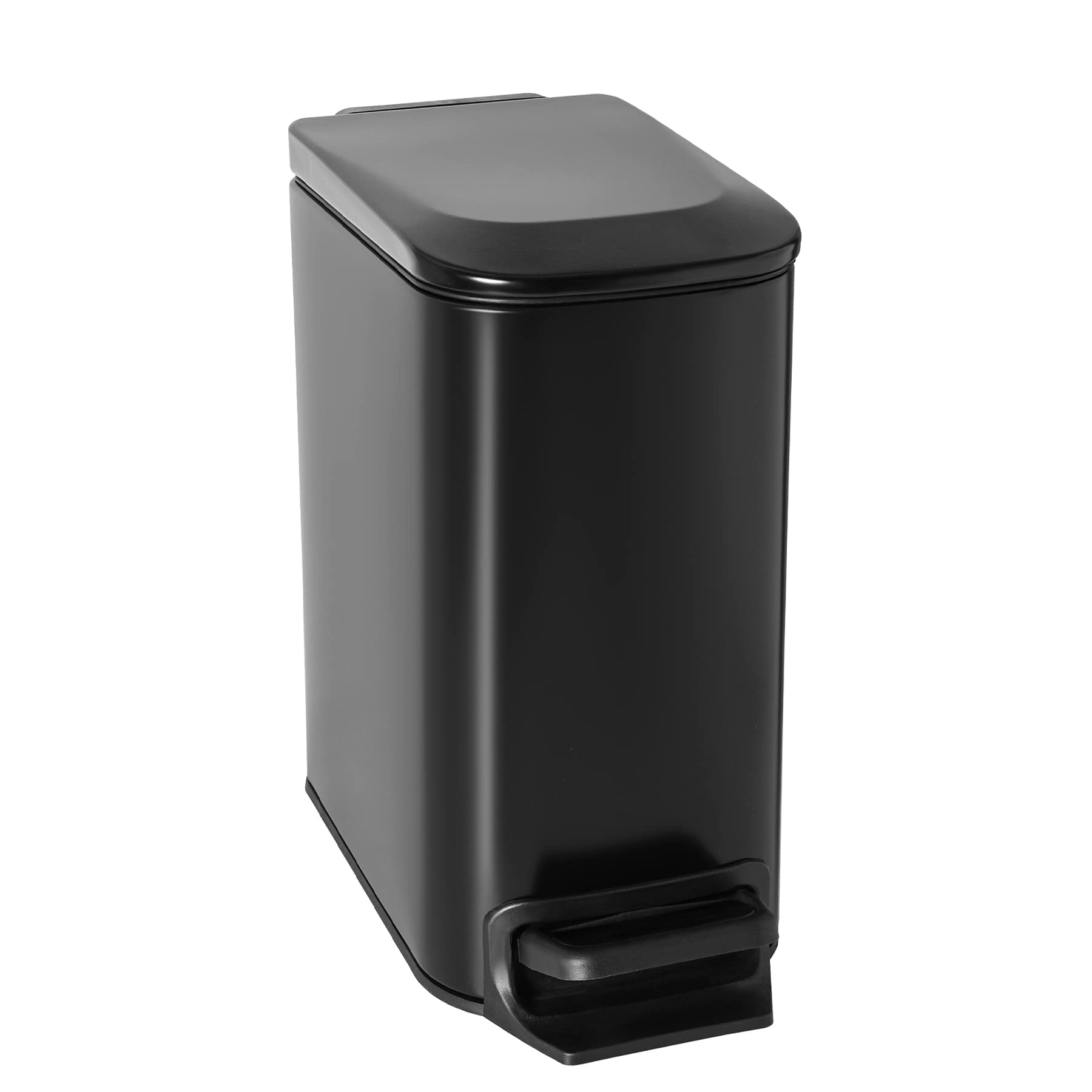 TrashAid Small Bathroom Trash Can with Lid Matt Black Soft Close, 6 Liter / 1.6 Gallon Stainless Steel Garbage Can Narrow with Removable Inner Bucket, Step Pedal