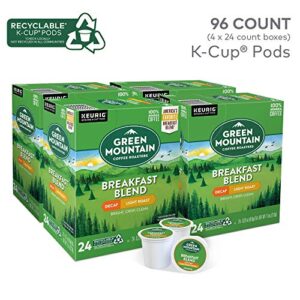 Green Mountain Coffee, Breakfast Blend Decaf, Single-Serve Keurig K-Cup Pods, Light Roast, 96 Count (4 Boxes of 24 Pods)