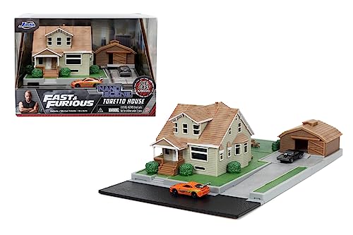 Jada -Toretto's Fast & Furious Garage House, Diorama Playset, Includes Two Nano Vehicles, Collectables (253203081)