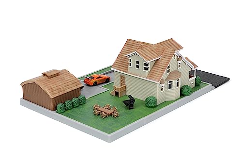 Jada -Toretto's Fast & Furious Garage House, Diorama Playset, Includes Two Nano Vehicles, Collectables (253203081)