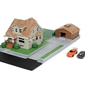 Jada -Toretto's Fast & Furious Garage House, Diorama Playset, Includes Two Nano Vehicles, Collectables (253203081)