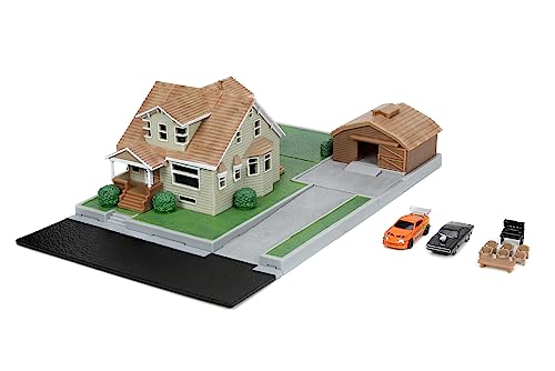 Jada -Toretto's Fast & Furious Garage House, Diorama Playset, Includes Two Nano Vehicles, Collectables (253203081)