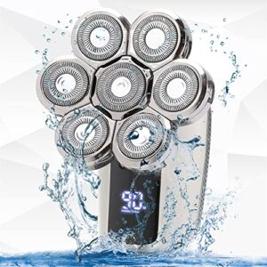 Electric Head Shavers for Bald Men: 6 in 1 Rechargeable Beard Nose Hair Trimmer with Clipper Guards Mens Shaving Grooming Kit Cordless Rotary Face Shavers Waterproof Men's Bald Head Razor Wet and Dry