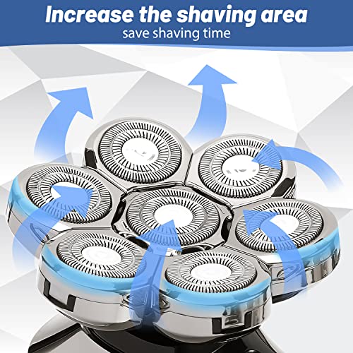 Electric Head Shavers for Bald Men: 6 in 1 Rechargeable Beard Nose Hair Trimmer with Clipper Guards Mens Shaving Grooming Kit Cordless Rotary Face Shavers Waterproof Men's Bald Head Razor Wet and Dry