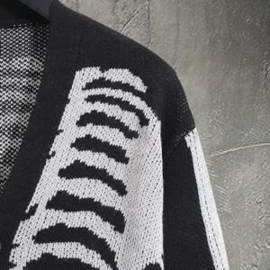 SHENHE Men's Skeleton Print Long Sleeve Cardigan Sweaters V Neck Button Down Outwear Coats Black L