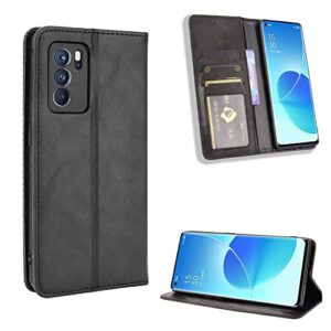 Case for Oppo Reno 6 Pro 5G Leather Stand Wallet Flip Case Cover for Oppo Reno 6 Pro 5G Retro Magnetic Phone Shell Wallet Phone case with Card Slots