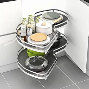 Kitchen Cabinet Blind Corner Pull Out Organizer, Stainless Steel 2 Tiers Swing Tray 270°Rotating Storage Left Right Handed Pull Out Basket for Blind Base Corner Cabinets