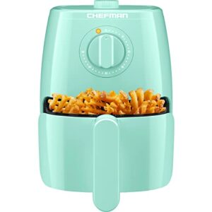 chefman turbofry 2-quart air fryer, dishwasher safe basket & tray, use little to no oil for healthy food, 60 minute timer, fry healthier meals fast, heat and power indicator light, temp control, mint