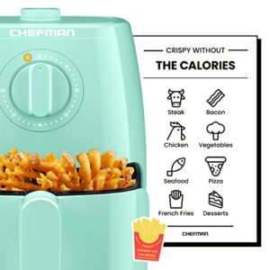 Chefman TurboFry 2-Quart Air Fryer, Dishwasher Safe Basket & Tray, Use Little to No Oil For Healthy Food, 60 Minute Timer, Fry Healthier Meals Fast, Heat And Power Indicator Light, Temp Control, Mint