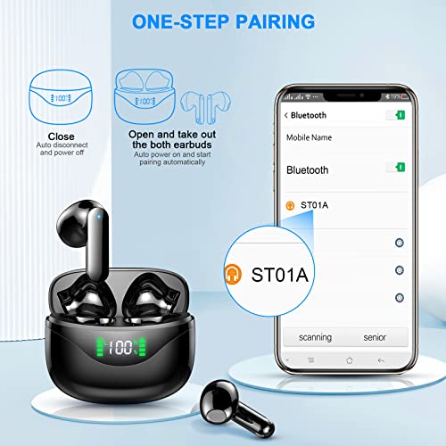 Wireless Earbuds, Bluetooth 5.3 Headphones Stereo Bass Bluetooth Earbuds Built in Noise Cancelling Mic 36H Playtime Wireless Earphones with Mini Charging Case IP7 Waterproof Ear Buds for Android iOS