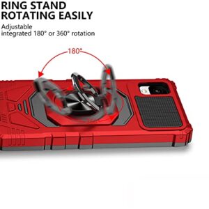 TJS for Alcatel TCL 30 Z T602DL Case, TCL 30 LE Case, with Tempered Glass Screen Protector, Metal Ring Magnetic Support Kickstand Heavy Duty Phone Case for TCL 30Z / TCL 30LE (Red)