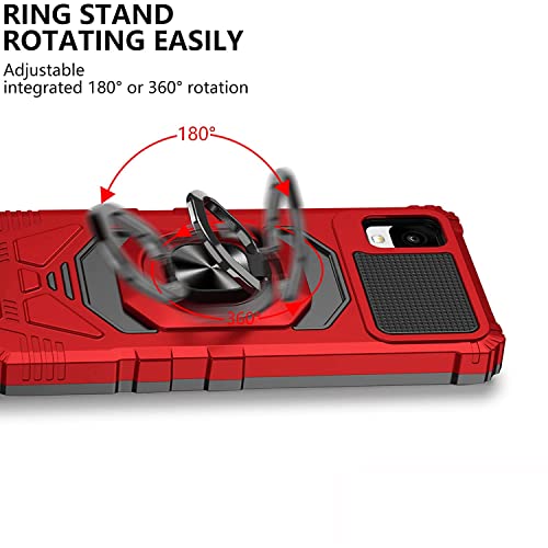 TJS for Alcatel TCL 30 Z T602DL Case, TCL 30 LE Case, with Tempered Glass Screen Protector, Metal Ring Magnetic Support Kickstand Heavy Duty Phone Case for TCL 30Z / TCL 30LE (Red)