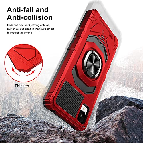 TJS for Alcatel TCL 30 Z T602DL Case, TCL 30 LE Case, with Tempered Glass Screen Protector, Metal Ring Magnetic Support Kickstand Heavy Duty Phone Case for TCL 30Z / TCL 30LE (Red)