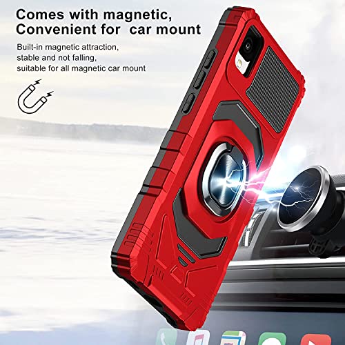 TJS for Alcatel TCL 30 Z T602DL Case, TCL 30 LE Case, with Tempered Glass Screen Protector, Metal Ring Magnetic Support Kickstand Heavy Duty Phone Case for TCL 30Z / TCL 30LE (Red)