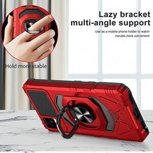 TJS for Alcatel TCL 30 Z T602DL Case, TCL 30 LE Case, with Tempered Glass Screen Protector, Metal Ring Magnetic Support Kickstand Heavy Duty Phone Case for TCL 30Z / TCL 30LE (Red)