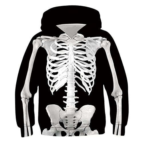 RAISEVERN Girls Boys Holloween Hoodies size 8 Pullover Hoodie Long Sleeve Casual Soft Kids Hooded Sweatshirt Cool 3D Hoodie Novelty Skeletons Hoody with Pockets Size 9 10 11