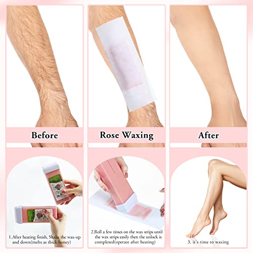 Rose Roll On Wax for Hair Removal, Soft Wax Roller Refill for Sensitive Skin, Roller Waxing Kit for Women, Depilatory Rolling Wax Roller Cartridge for Body Waxing Legs Arms at Home - 4 Pack (14.1 OZ)