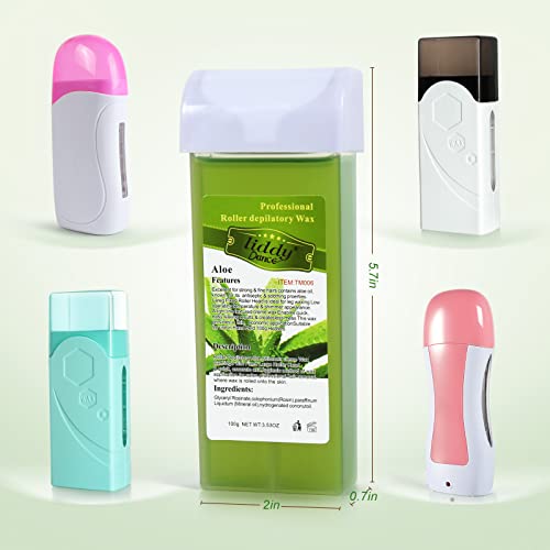 Roll On Wax Refill, Soft Wax Roller cartridge for hair removal, Roller Waxing Kit for Women Sensitive Skin, Aloe Depilatory Wax Roller for Body Area Waxing Legs Arms at Home - 4 Pack (14.1 OZ)