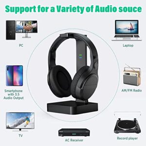 MONODEAL Wireless Headphones for TV Watching with Digital Optical RCA 2.4GHz RF Transmitter Charging Dock, Over Ear Headset with 3 Audio Modes, 197FT Wireless Range, 10Hrs Audio Playtime