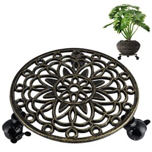 skelang cast iron plant caddy 11", rolling plant stand with locking wheels, plant pot trolley for moving and supporting heavy duty plants, load capacity 350 lbs (bronze)