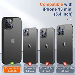 UniqueMe [5 in 1 Design for iPhone 13 Mini ase, 2 Pack Screen Protector Tempered Glass + 2 Pack Camera Lens Protector, [Non-Yellowing] Shockproof Ultra Thin Protective Cover - Black