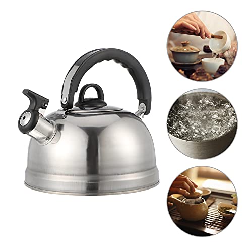 YARNOW Stainless Steel Teakettle, 3 Quart Whistling Teapot with Handle, Tea Kettle for Stovetop ( Silver )