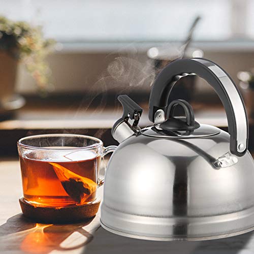 YARNOW Stainless Steel Teakettle, 3 Quart Whistling Teapot with Handle, Tea Kettle for Stovetop ( Silver )