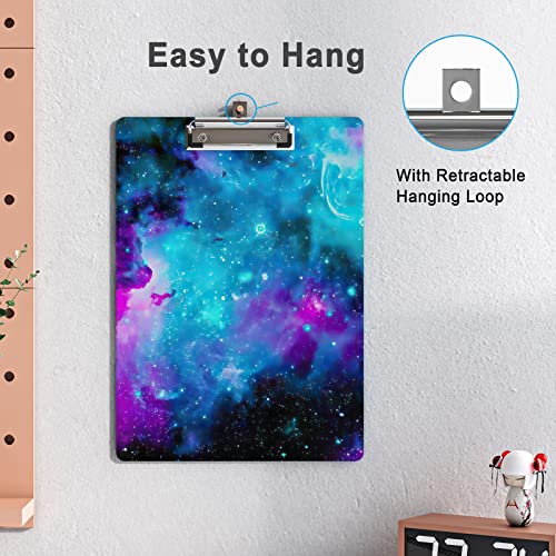 Cute Clipboard Wood Design Decorative A4 Letter Size Clipboards for Office, Standard Size 9" x 12.5" with Low Profile Metal Clip - Nebula Galaxy
