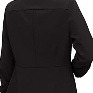 BOFETA Women's Casual 3/4 Sleeve Blazers Open Front Solid Lapel Ruched Sleeve Jacket Blazer Black M