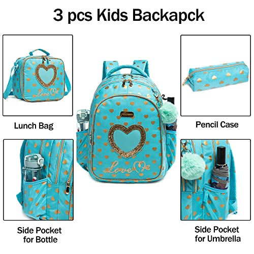 MOHCO Kids Backpack 17inch with Lunch Bag and Pencil Case Lightweight School Backpack for Teens, Girls, Boys, Elementary and Middle school